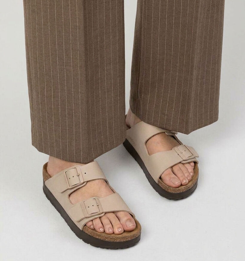 Birkenstock Arizona Pap Flex Platform Birko-Flor Nu-pieds plates en Beige pour femmes (368214)