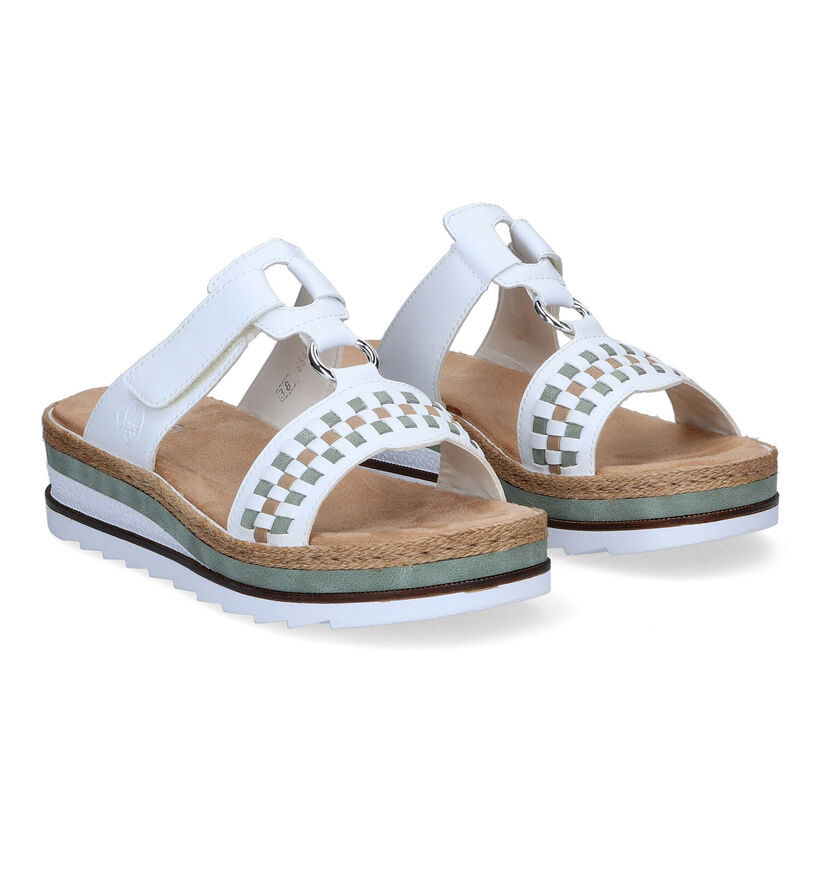 Rieker Nu-pieds compens&eacute;es en Blanc en simili cuir (307166)