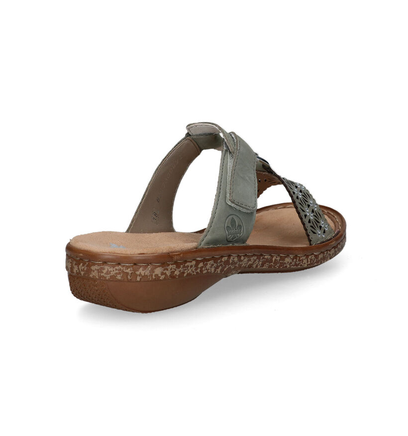 Rieker Nu-pieds plates en Vert menthe en cuir (323678)