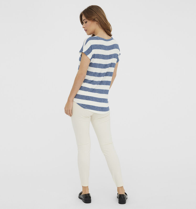 Vero Moda Wide Stripe T-shirt en Blanc/Bleu pour femmes (369416)