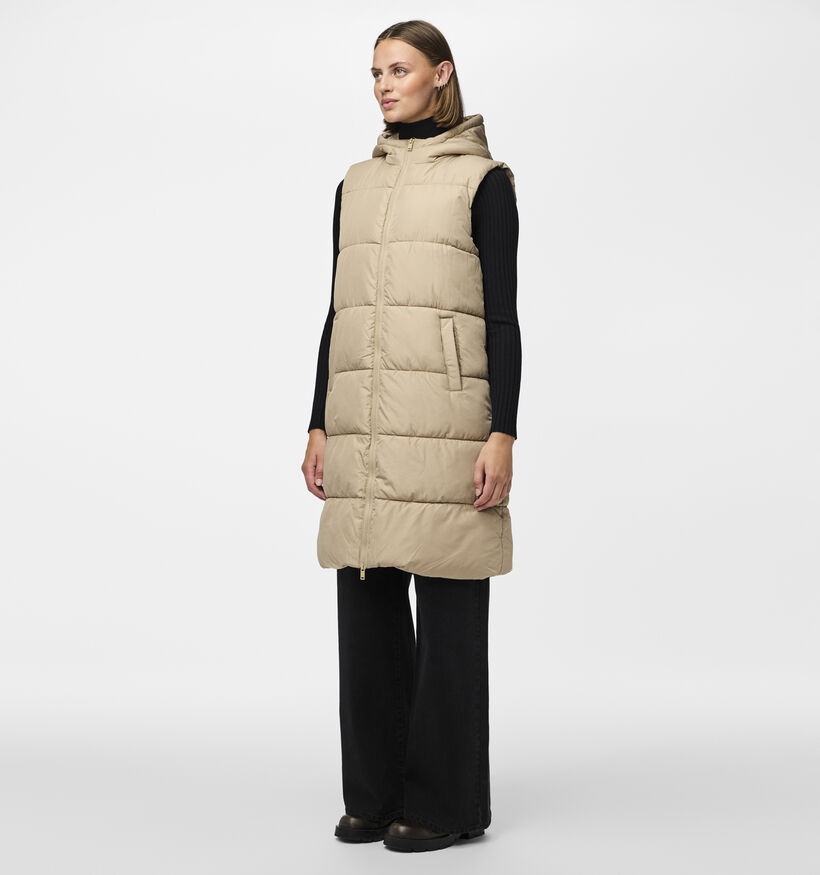 Pieces Bee Doudoune longue sans manches en Beige pour femmes (342970)