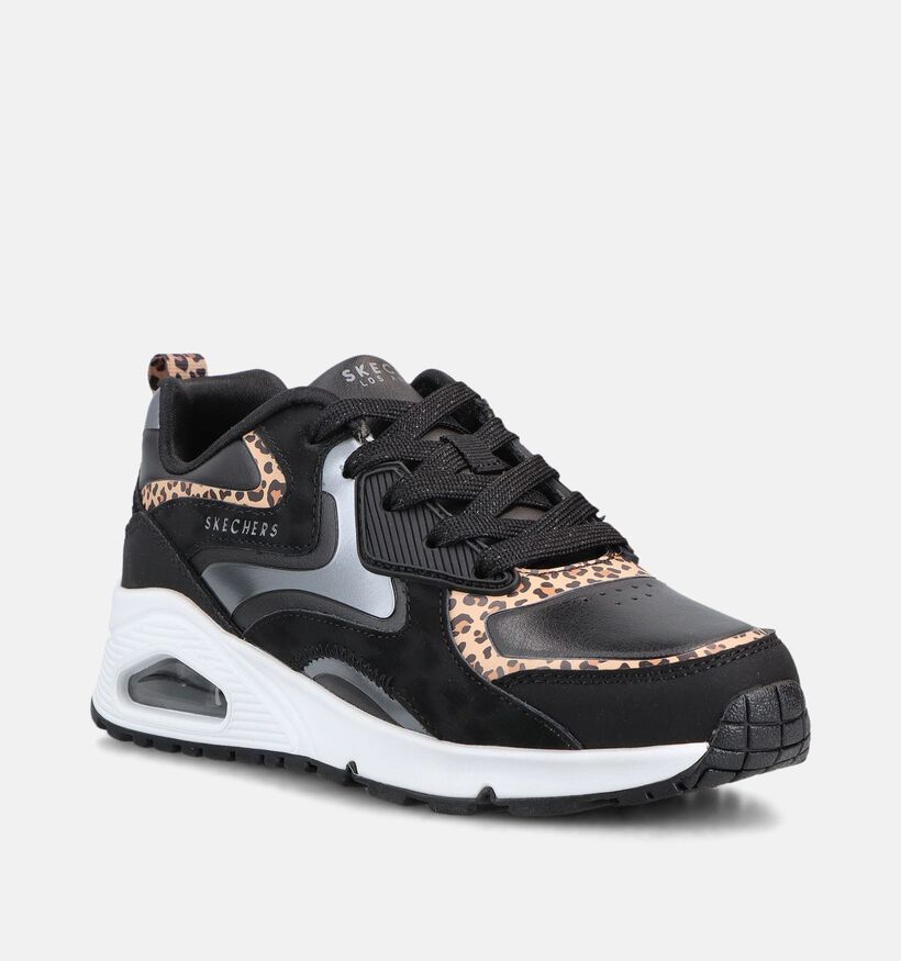 Skechers Uno Leopard Baskets basses en Noir pour filles (375708)