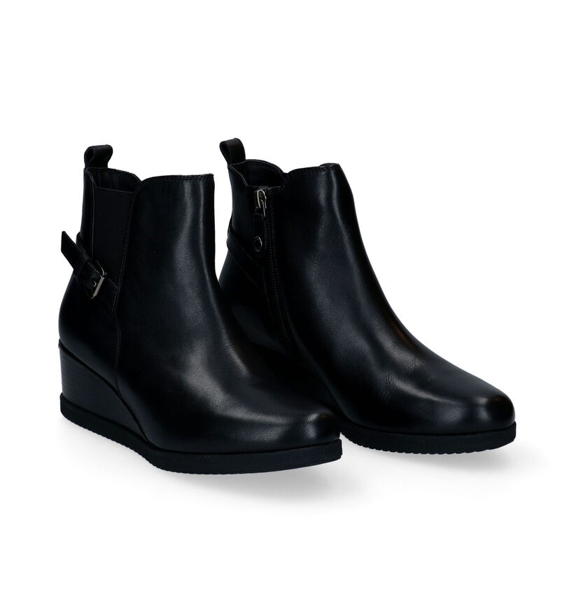 Geox Anylla Zwarte Enkellaarzen in leer (301066)