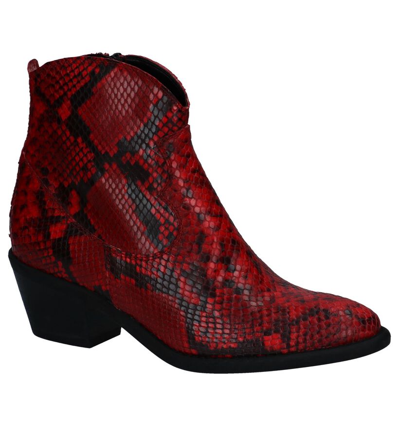 Stoere Rode Western Boots met Slangenprint Via Limone in leer (250525)