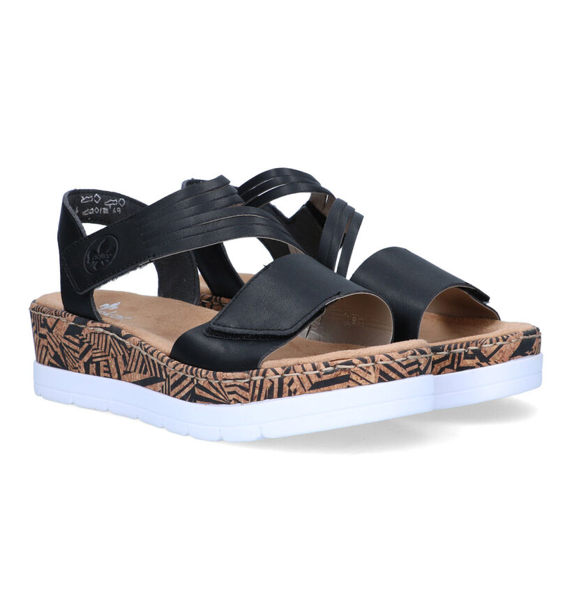 Rieker Zwarte Sandalen met sleehak voor dames (339101)