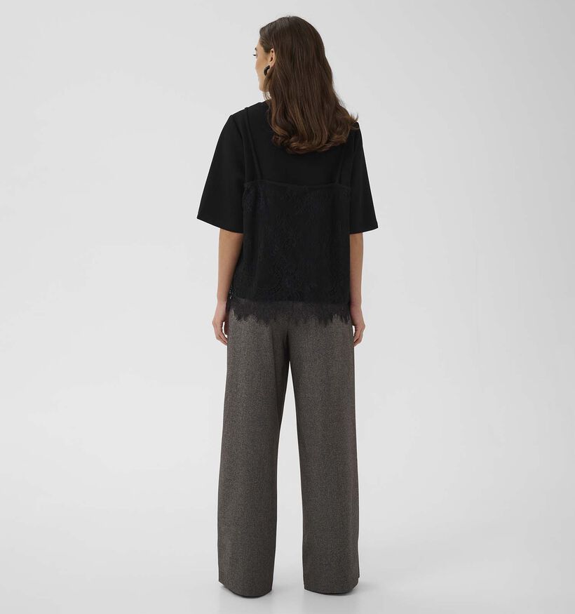 Culture Karla Zwarte T-shirt met Kanten Top Overlay voor dames (381841)