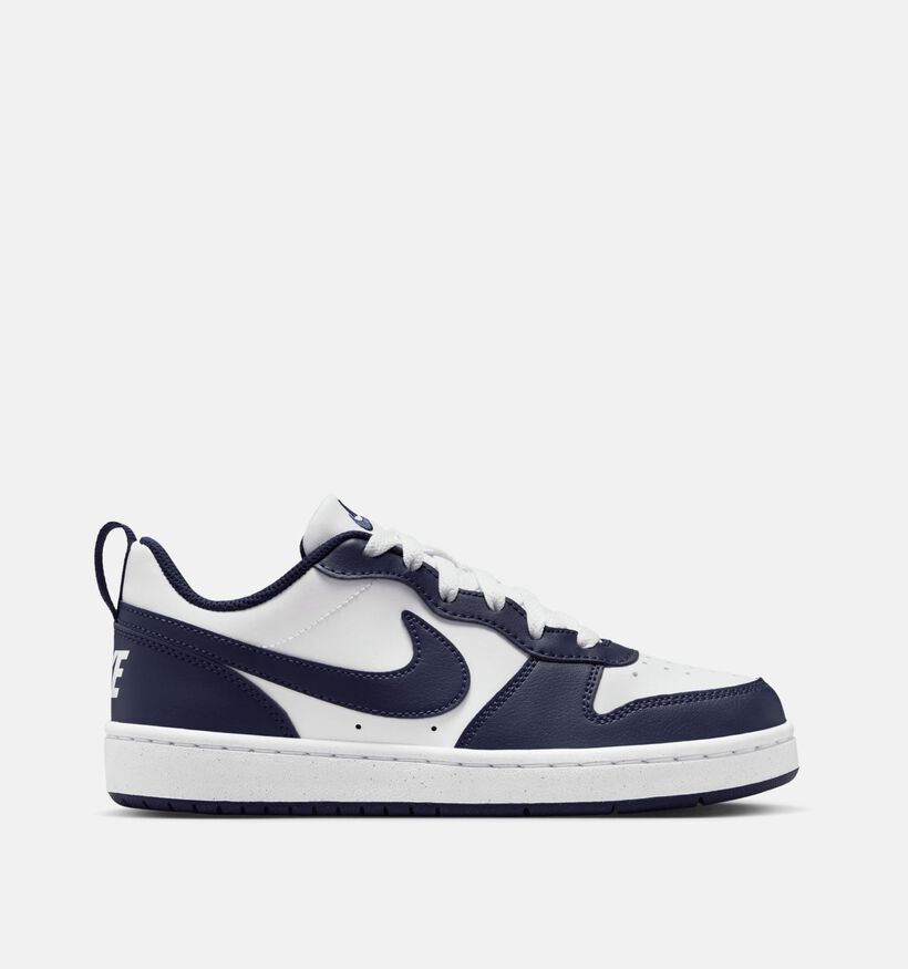 Nike Court Borough Low Baskets en Blanc/Bleu fonc&eacute; pour filles, gar&ccedil;ons (367268) - pour semelles orthop&eacute;diques