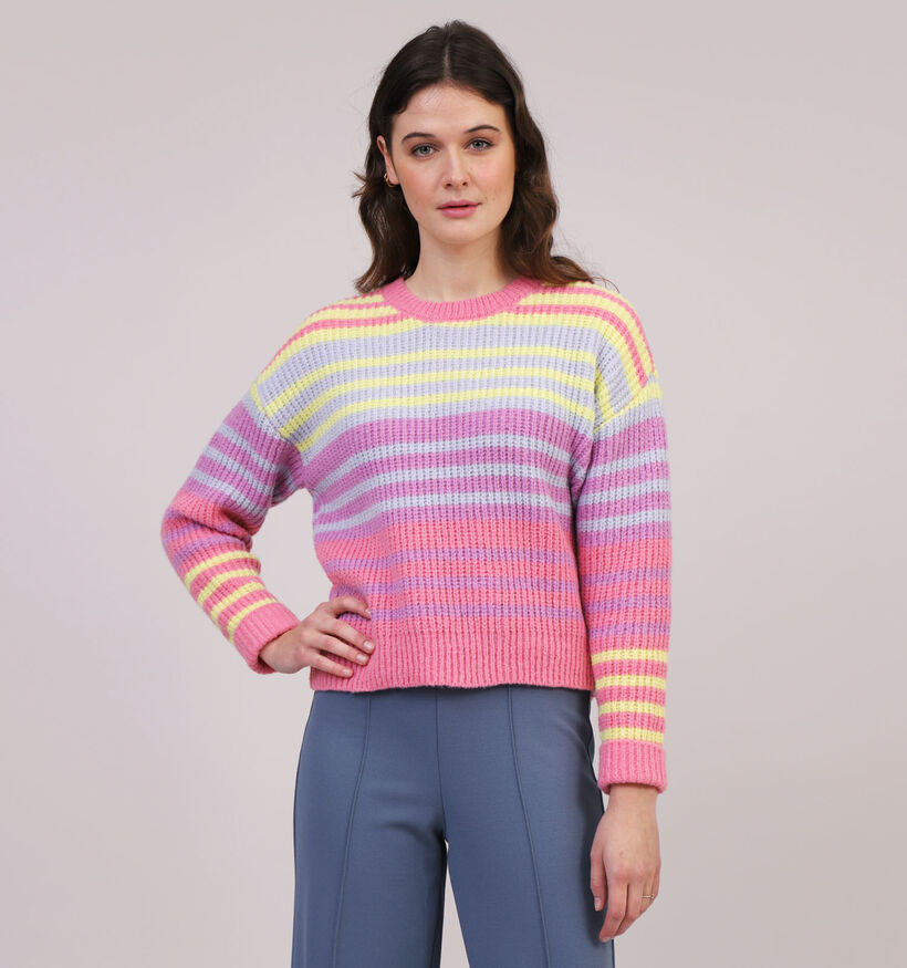 Pieces Bernice Pull rayé coloré en Rose pour femmes (326791)