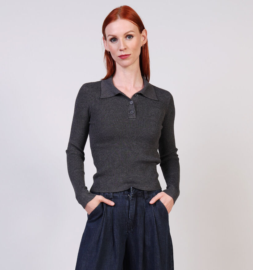 Vero Moda Siljerib LS Poloneck Donkergrijze Pull voor dames (364513)