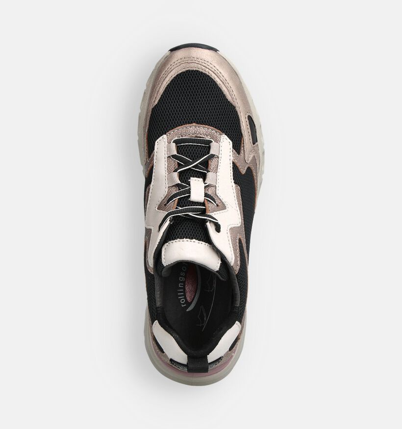 Gabor Rollingsoft Beige/Zwarte Sneakers voor dames (361601) - geschikt voor steunzolen