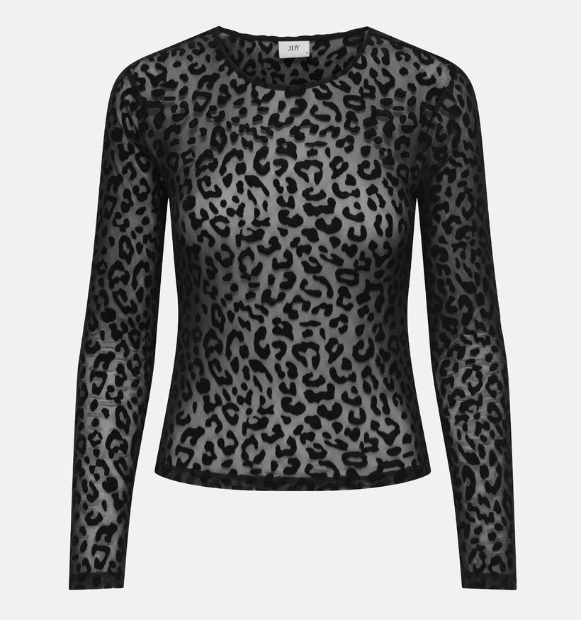 JDY Ruby Black Flower Mesh Zwarte T-shirt JDY Ruby Black Leo Mesh Zwarte T-shirt voor dames (365279)