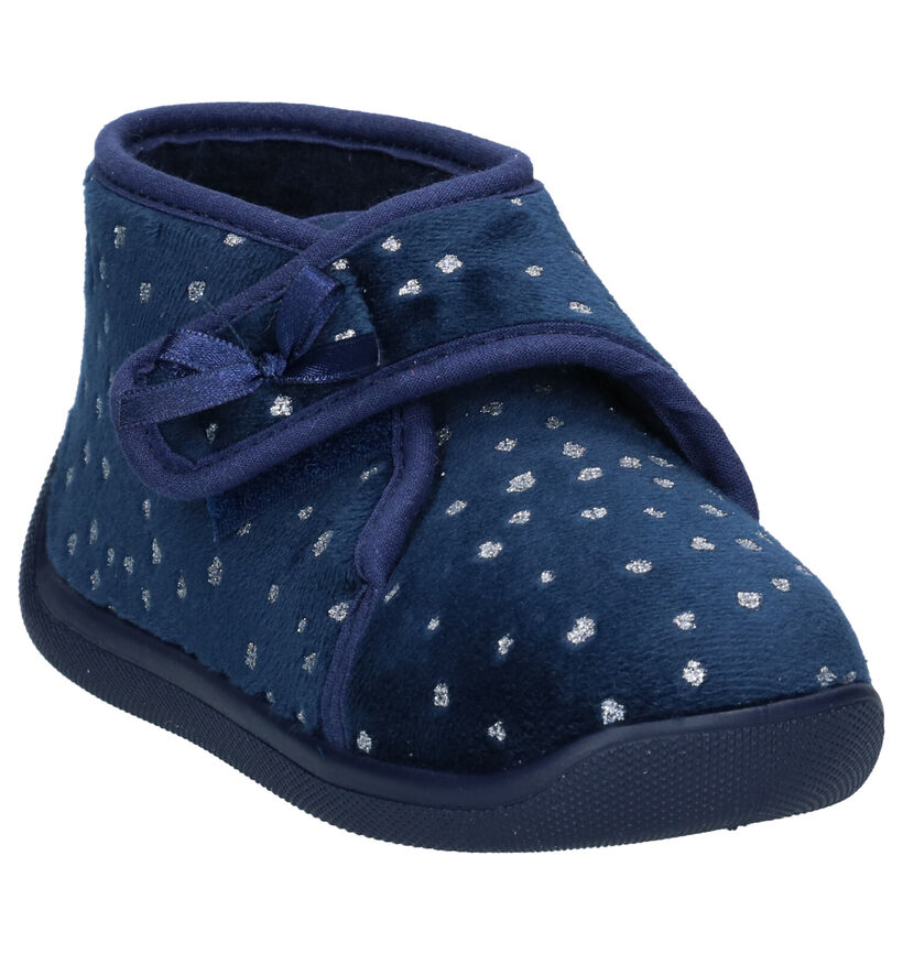 Milo & Mila Blauwe Pantoffels in stof (283934)
