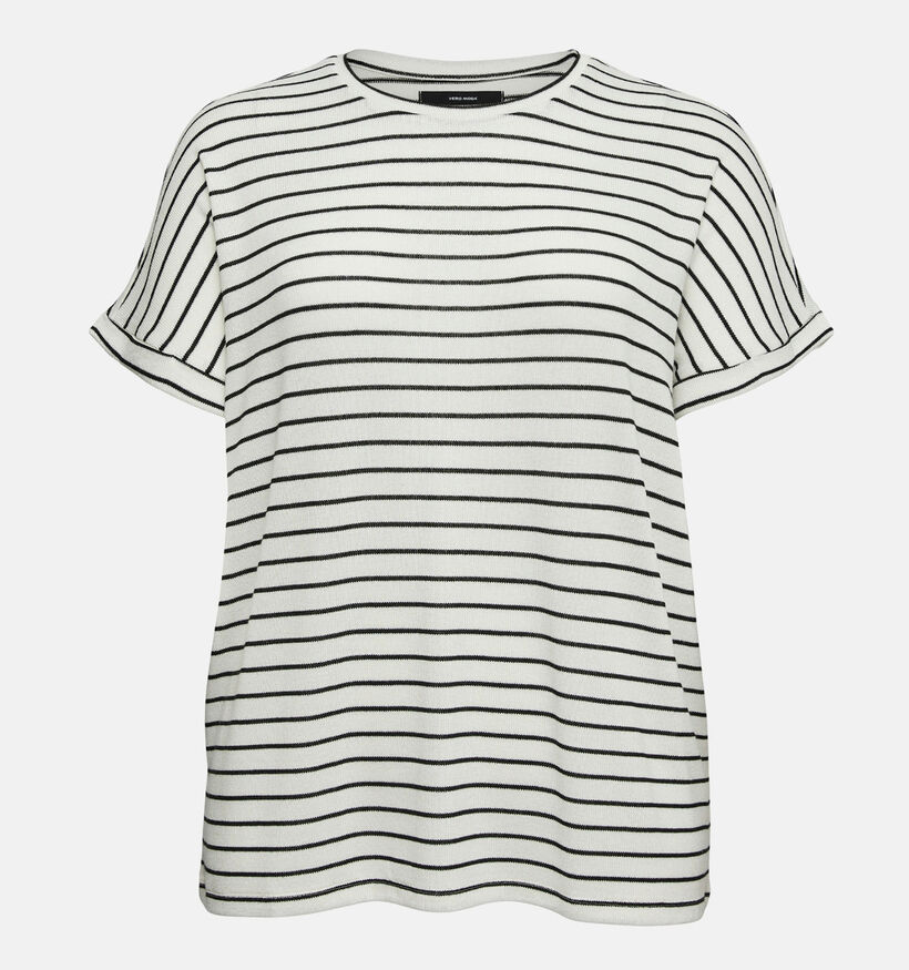 Vero Moda Curve Witte Gestreepte T-shirt voor dames (367775)