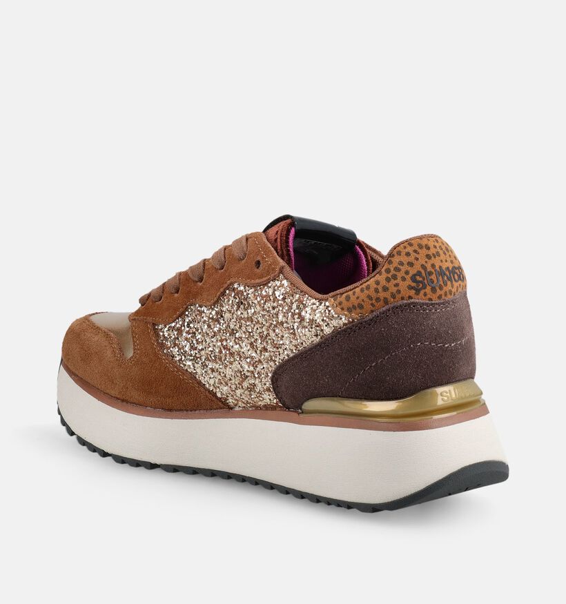 Sun68 Big Stargirl Glitter Bruine/Gouden Veterschoenen voor dames (379720) - geschikt voor steunzolen