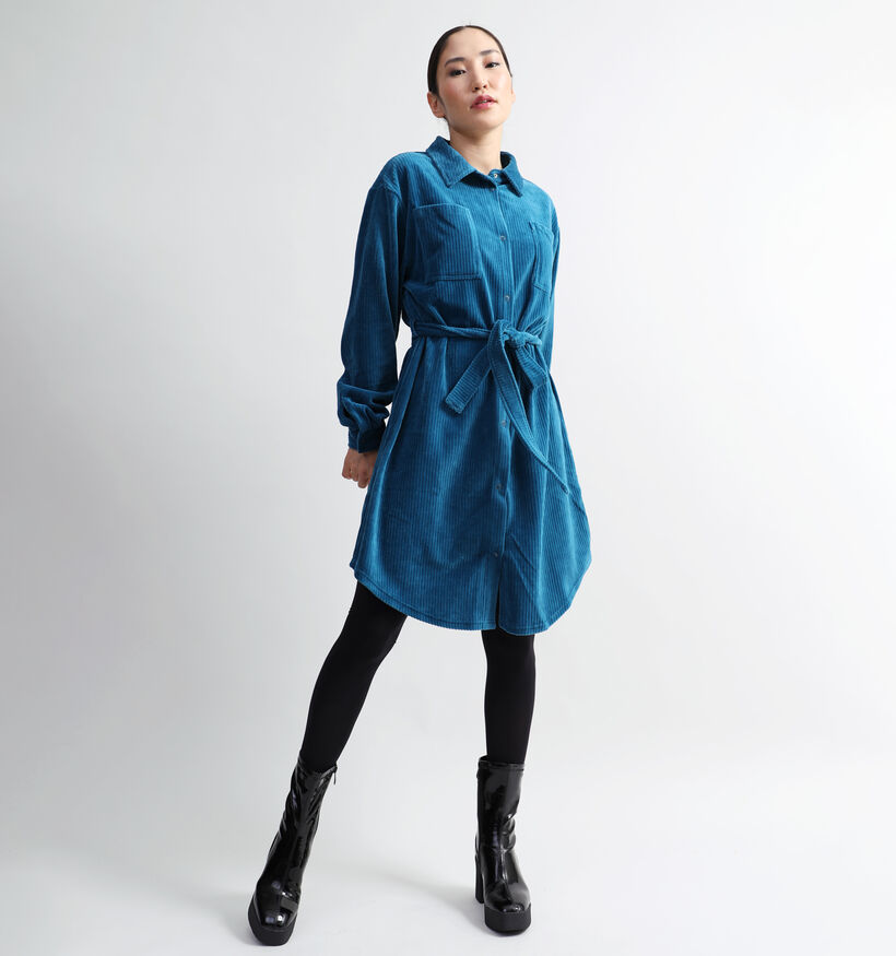 Vila Kita Robe chemise en velours côtelé en Bleu pour femmes (332530)