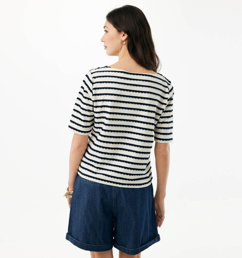 Mexx Boat Neck Striped T-shirt en Blanc/Bleu pour femmes (368516)