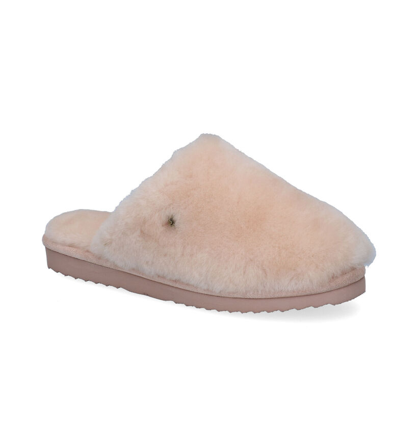 Warmbat Mungo Pantoufles en Ecru en laine (314442)