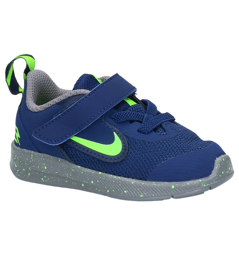 Nike Downshifter 9 Baskets en Bleu en cuir (254097)