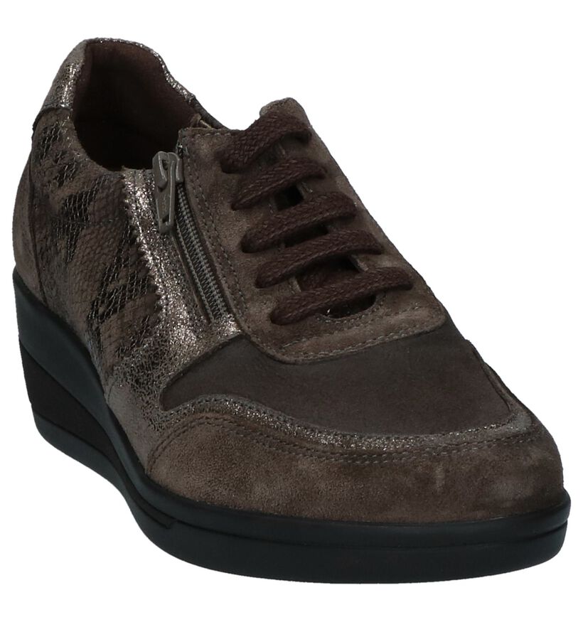 Xsensible Dalia Taupe Veterschoenen met Sleehak, , pdp