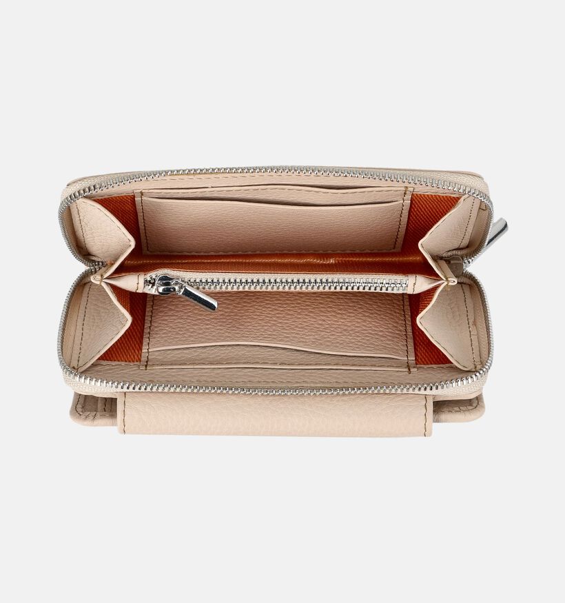 Crinkles Porte-monnaie zipp&eacute; en Beige pour femmes (373875)