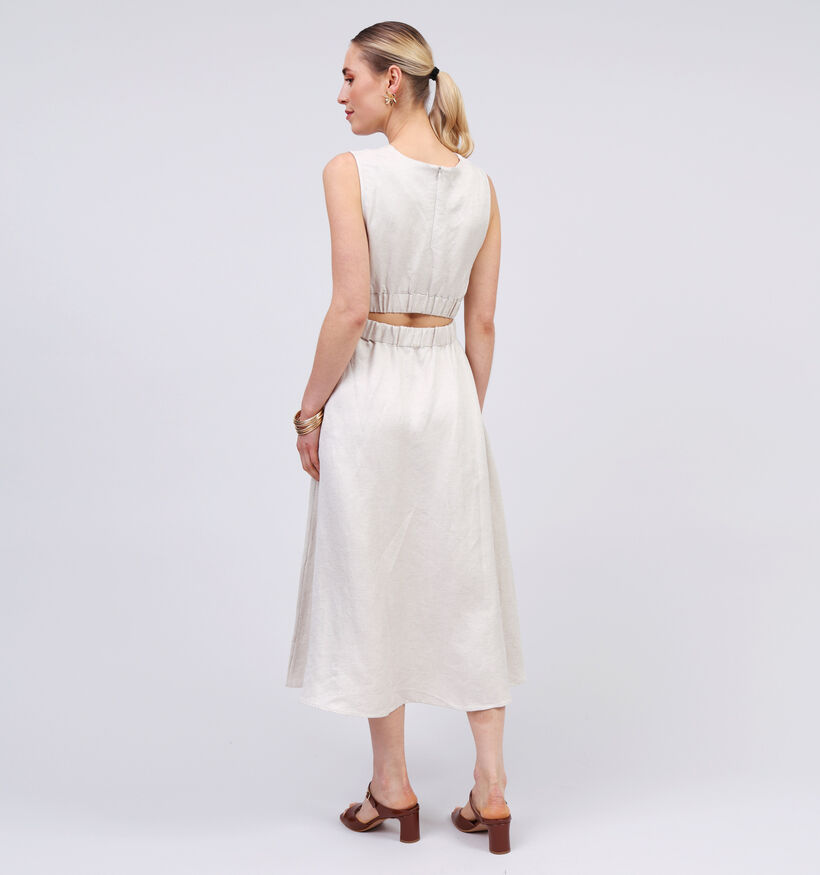 Minus Sabbi Beige Linnen Midi jurk voor dames (354547)