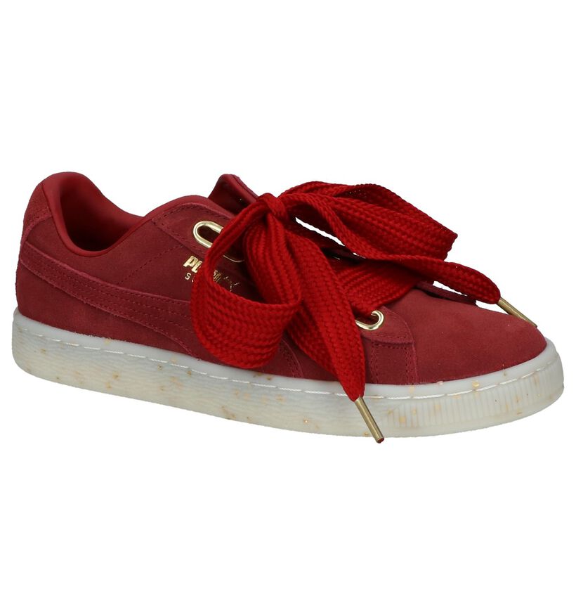 Rode Lage Sportieve Sneakers Puma Suede Heart in daim (209955)