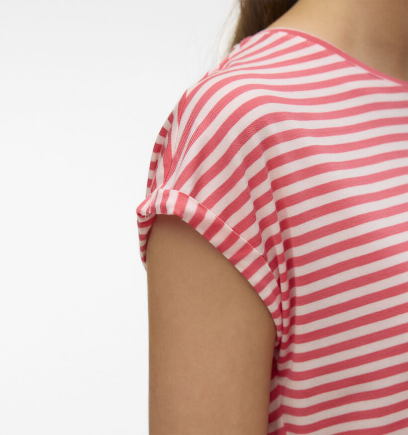 Vero Moda Ava Stripe T-shirt en Rose/Blanc pour femmes (369425)