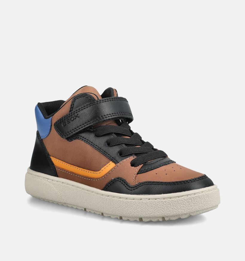 Geox Jr Theleven Cognac/Zwarte Hoge Sneakers voor jongens (376276) - geschikt voor steunzolen