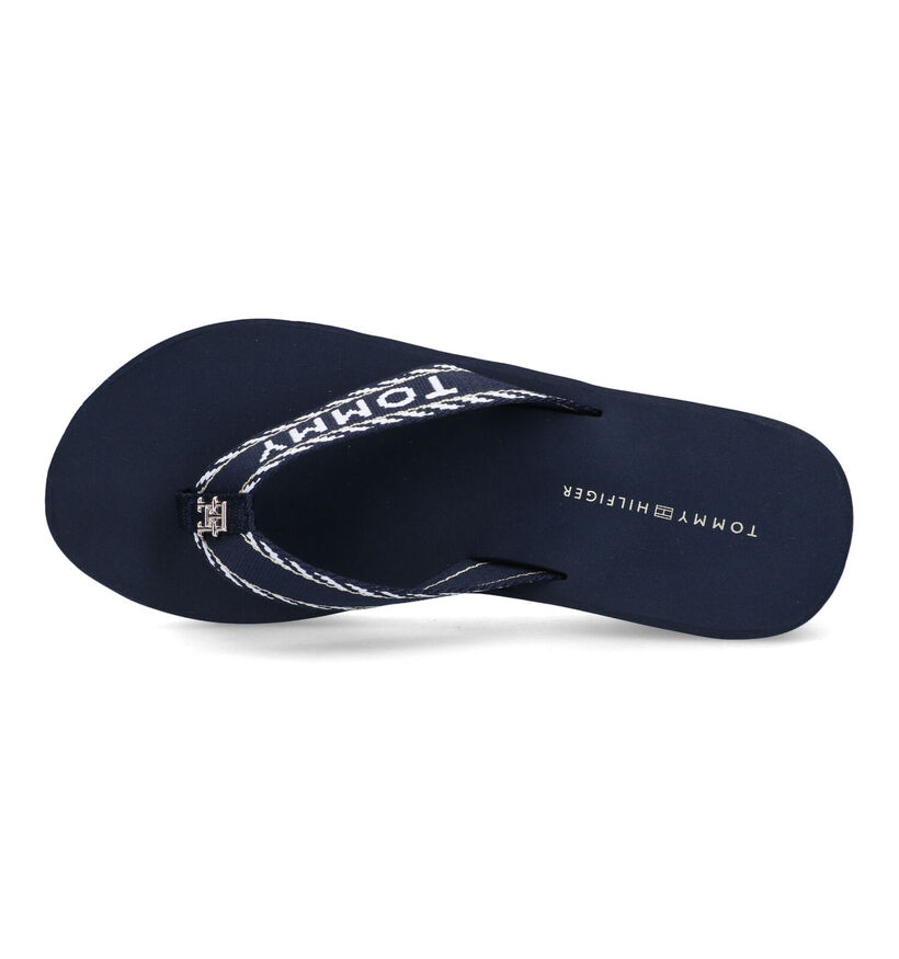 Tommy Webbing Blauwe Teenslippers voor dames (321007)