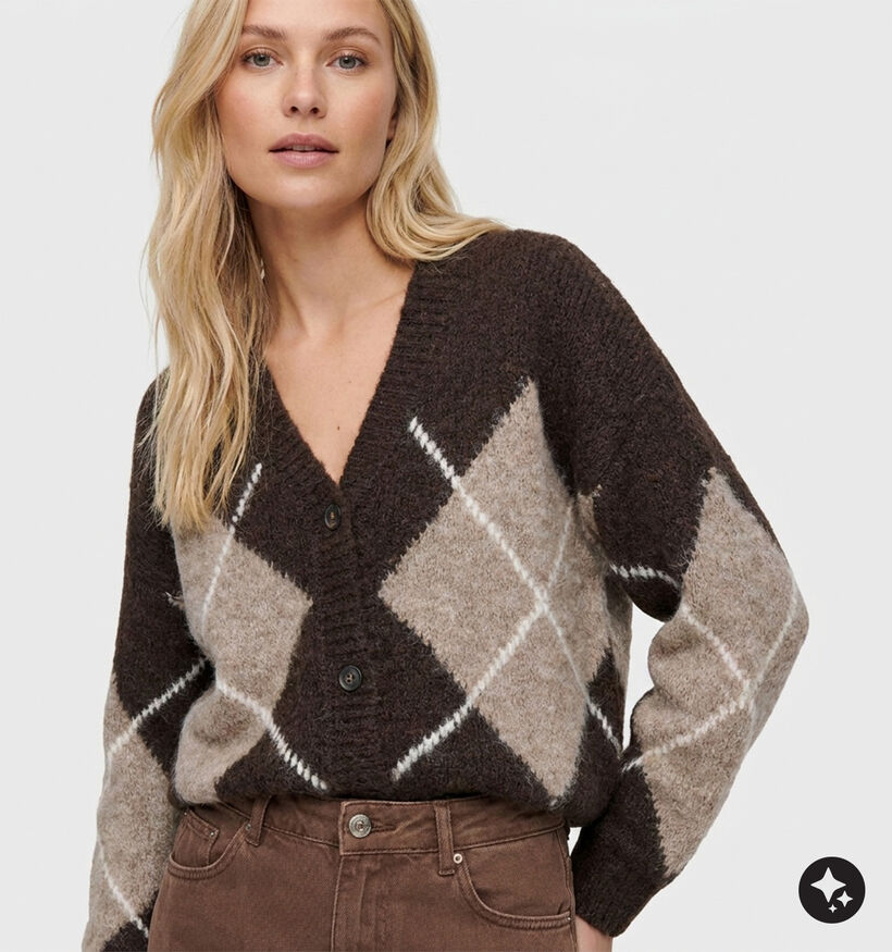 Fransa Charleen Argyle Gilet en Marron/Beige fonc&eacute; pour femmes (379939)