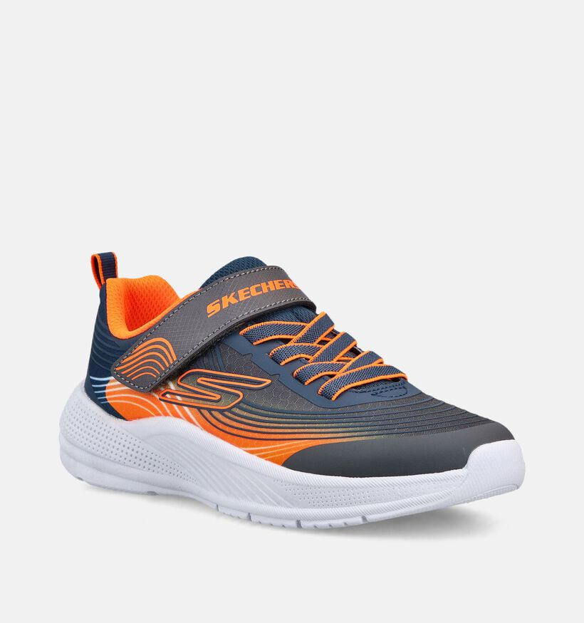 Skechers Microspec Advance Blauwe/Oranje Sneakers voor jongens, meisjes (375667) - geschikt voor steunzolen