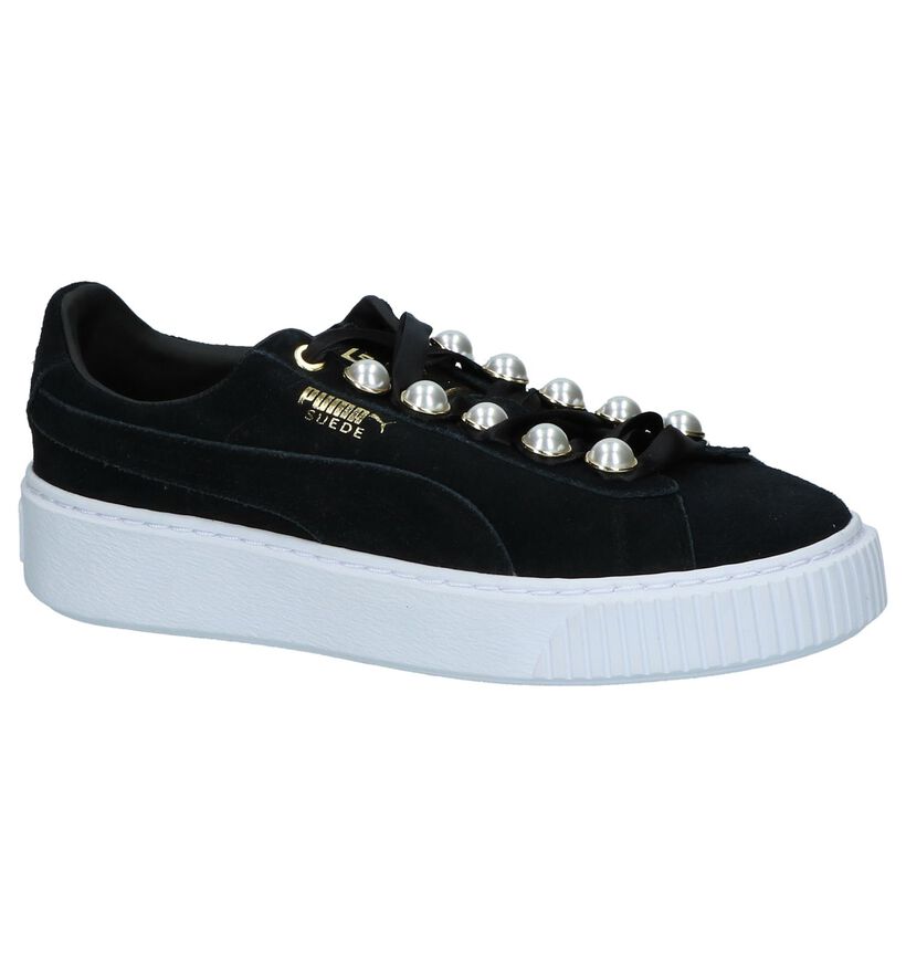 Lage Sportieve Sneakers Zwart Puma Suede Platform in daim (221662)