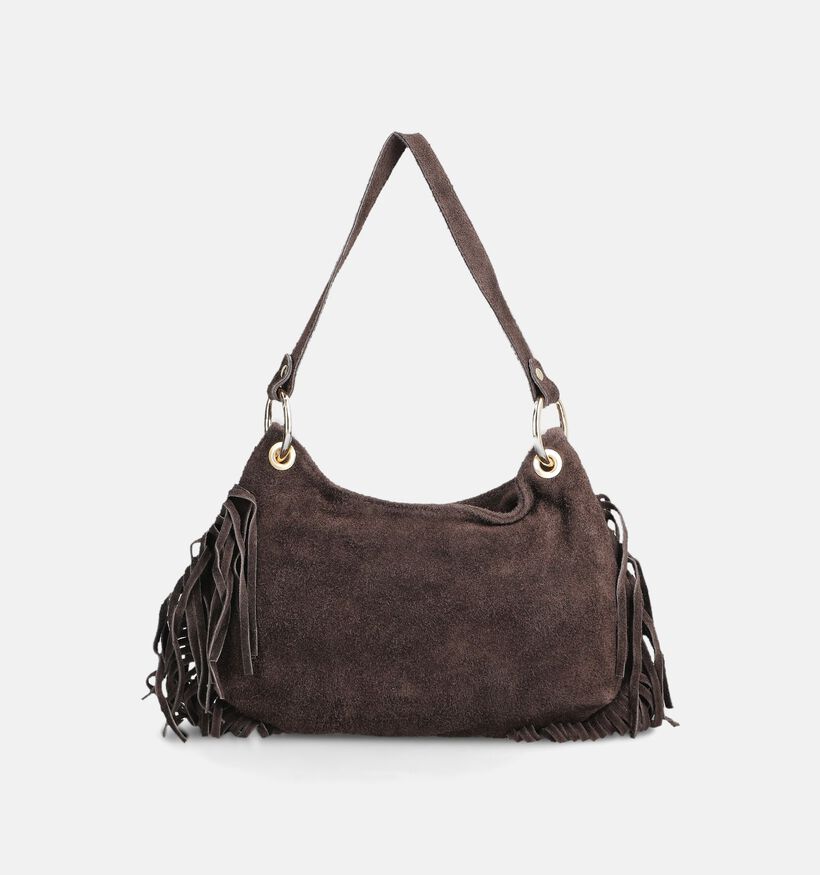 Via Limone Donkerbruine Schoudertas met Franjes voor dames (376337)