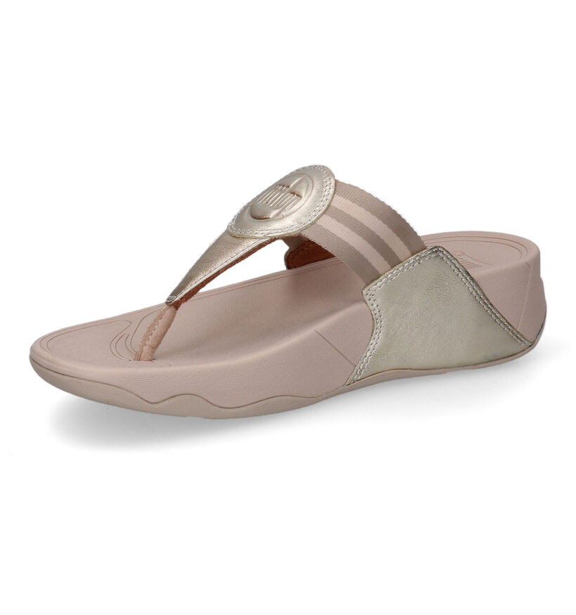 FitFlop Walkstar Wide Fit Webbing Gouden Teenslippers in leer (302648)