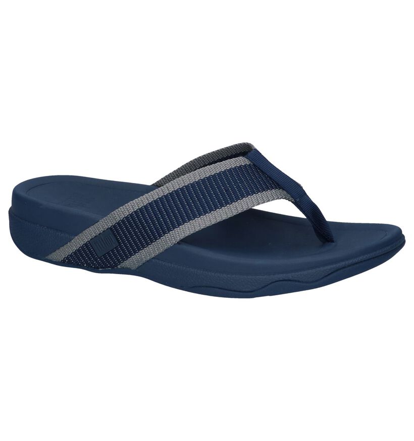 Donkerblauwe Teenslippers FitFlop Surfer Toe Post in stof (240193)