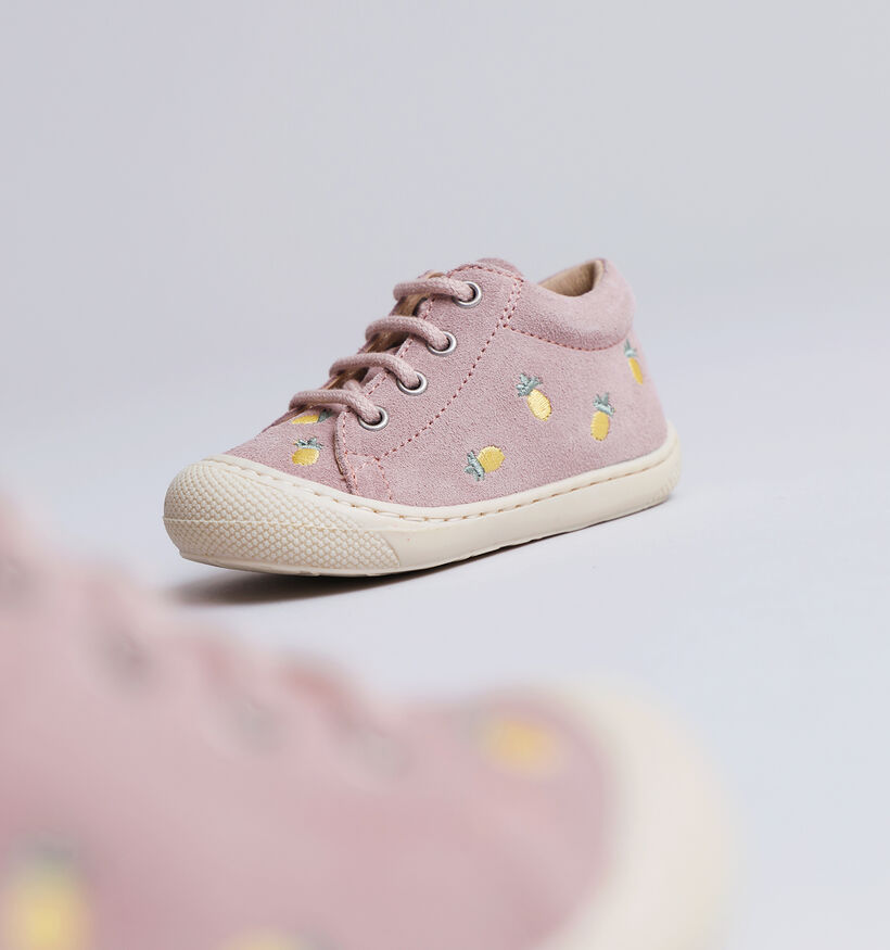 Naturino Cocoon Suede Embroidery Roze Babyschoentjes voor meisjes (359959) - geschikt voor steunzolen
