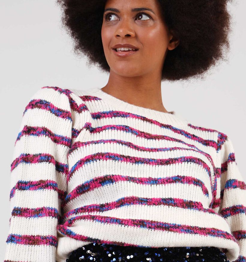 Minus Laja Beige Knit trui met strepen voor dames (348241)
