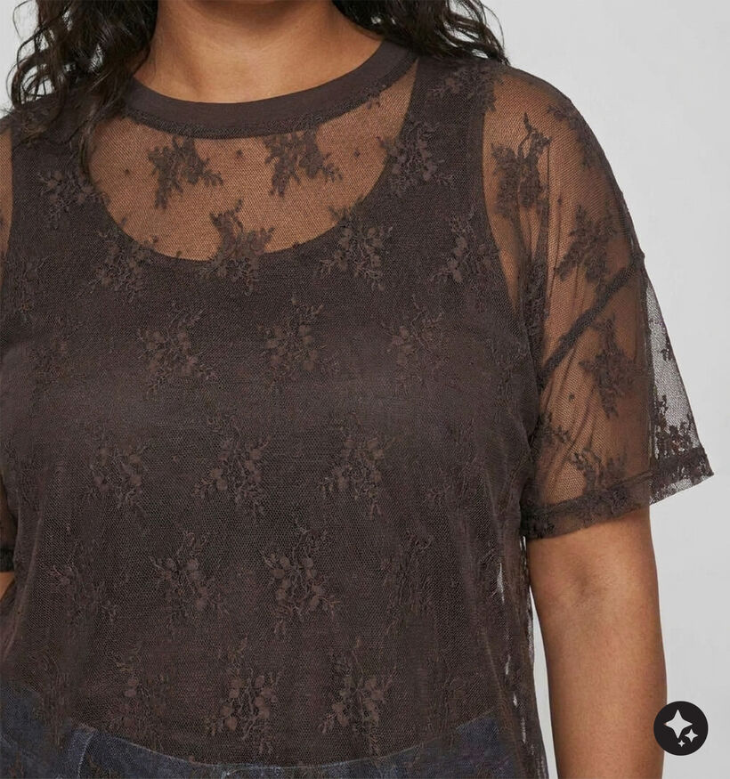 Vero Moda Curve Nikita Donkerbruine Mesh Blouse voor dames (382206)
