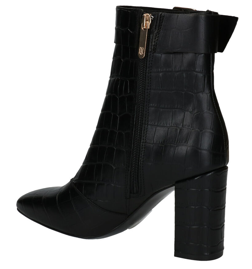 Tommy Hilfiger Croco Look High Heel Zwarte Enkellaarzen in leer (279983)