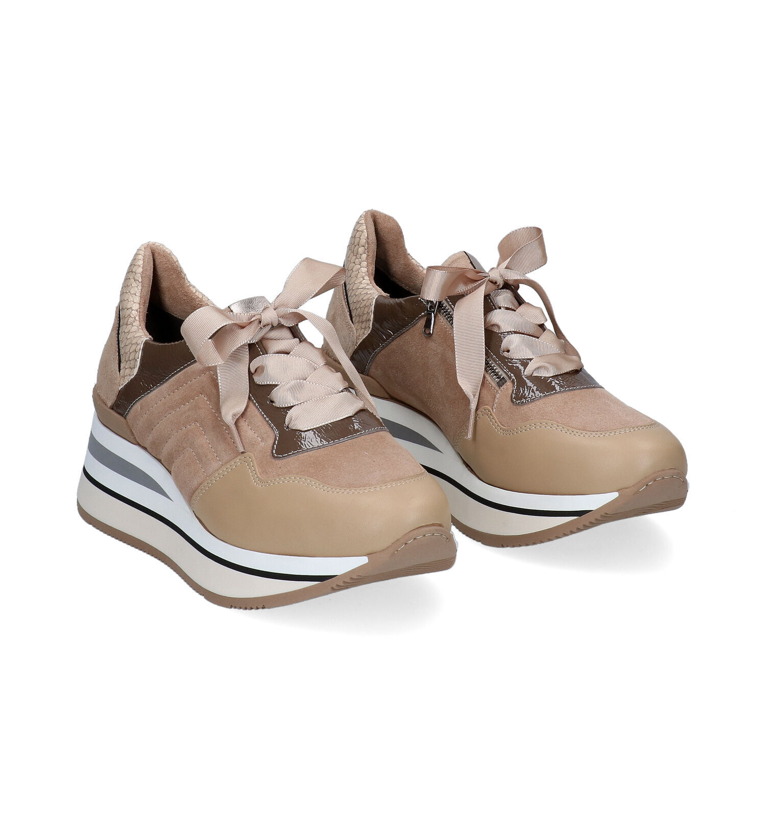 Softwaves Beige Veterschoenen Dames Sneakers Online op TORFS.BE