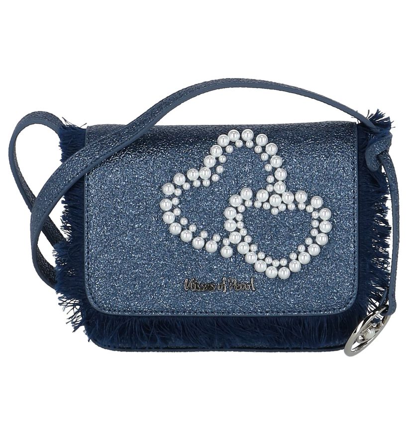 Donkerblauwe Crossbody Tas met Kralen Kisses of Pearl in kunstleer (218405)