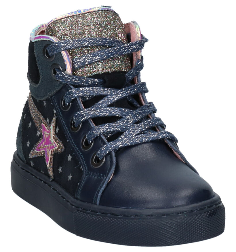 Milo & Mila Blauwe Hoge Schoenen in leer (256365)