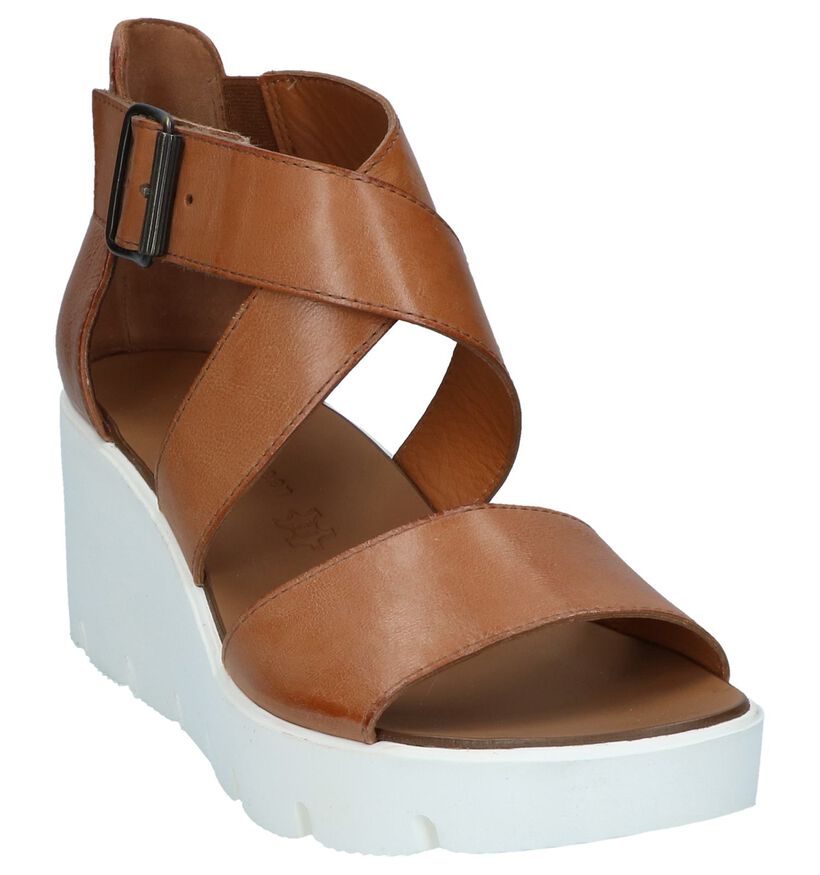 Cognac Sandalen met Sleehak Paul Green in leer (247456)