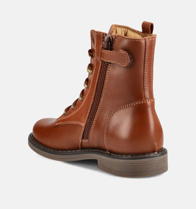 STONES and BONES Fatar Boots &agrave; lacets en Cognac pour filles (378221) - pour semelles orthop&eacute;diques