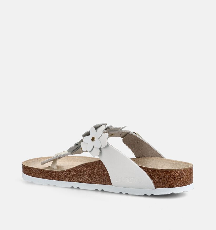 Birkenstock Gizeh Flower Leather Witte Teenslippers voor dames (373359)
