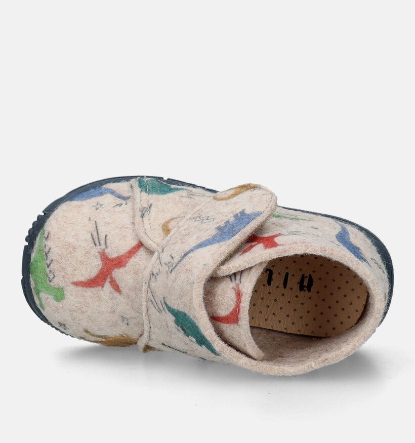 Milo & Mila Beige Babypantoffels met dino's voor jongens (332296)