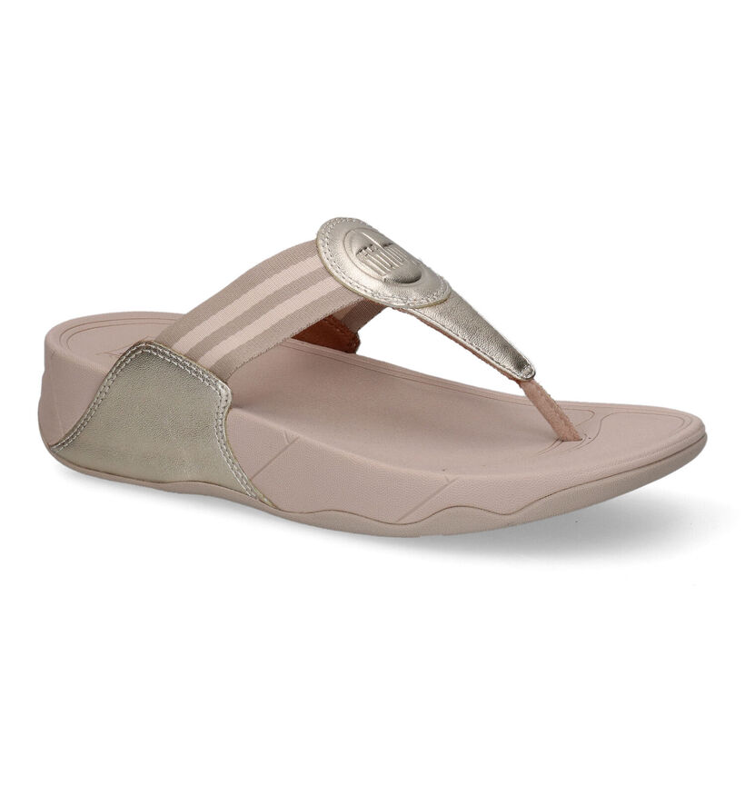 FitFlop Walkstar Wide Fit Webbing Gouden Teenslippers in leer (302648)