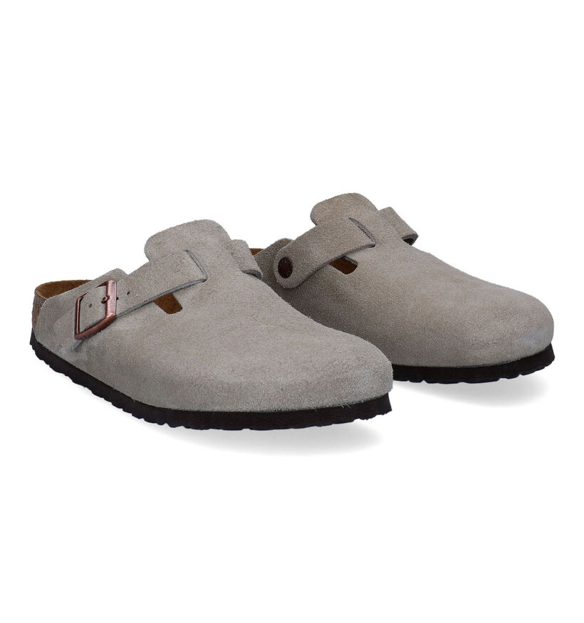 Birkenstock Boston Soft footbed Beige Slippers in daim (305414)