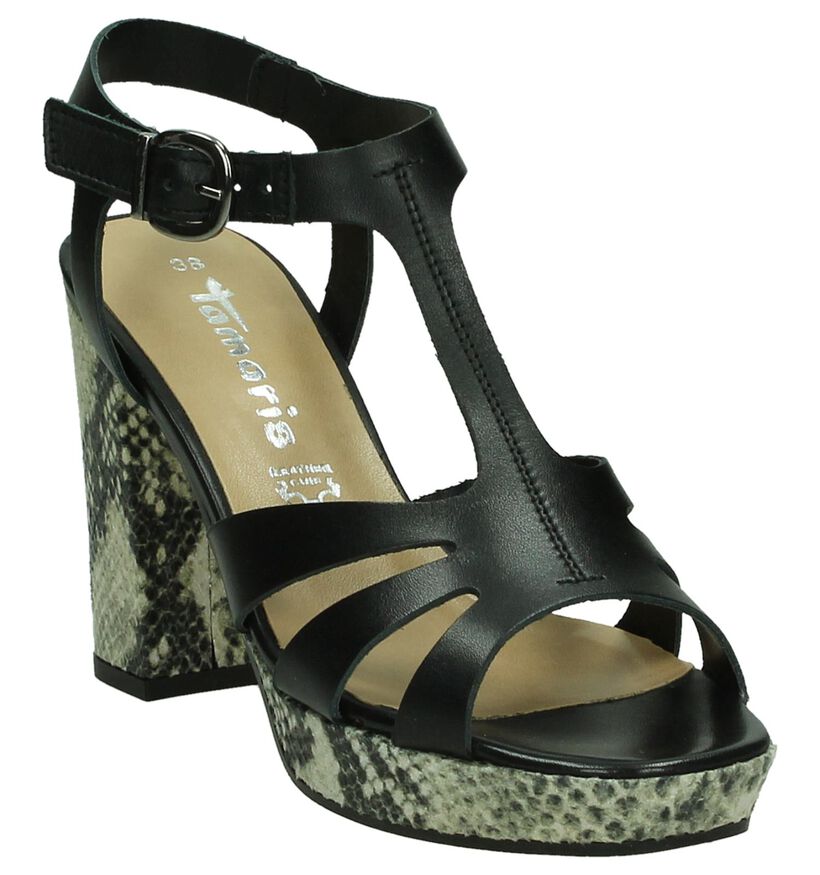 Zwarte Sandalen Tamaris met Slangenprint, , pdp