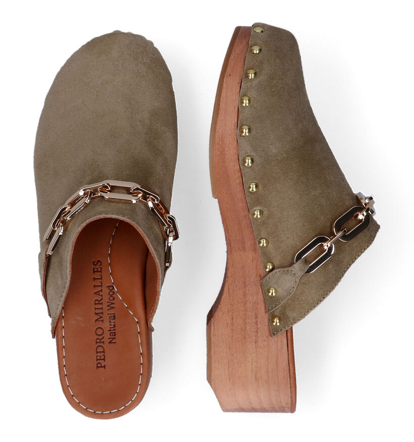 Pedro Miralles Kaki Clogs in daim (308405)